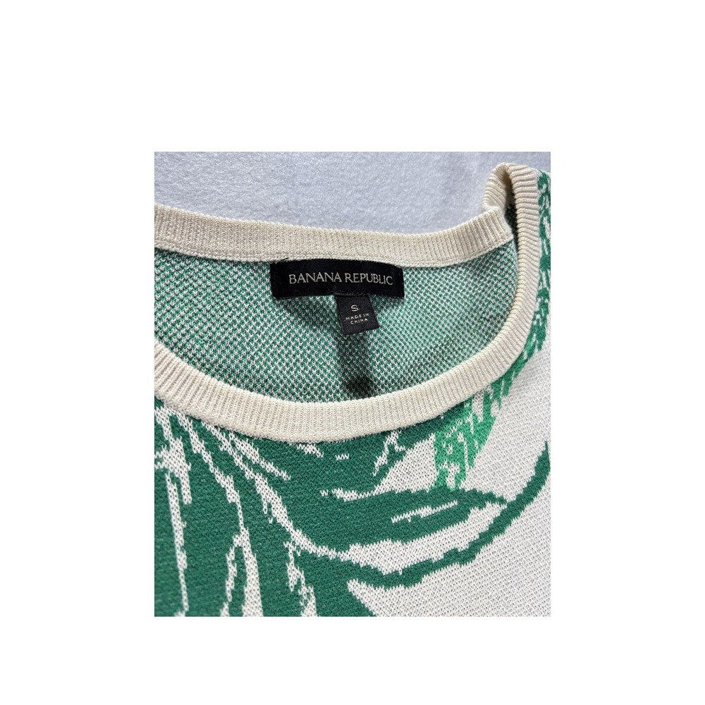 Banana Republic Womens S Jacquard Floral Sweater Top Beige Green Pink Leaf Knit - Picture 3 of 6